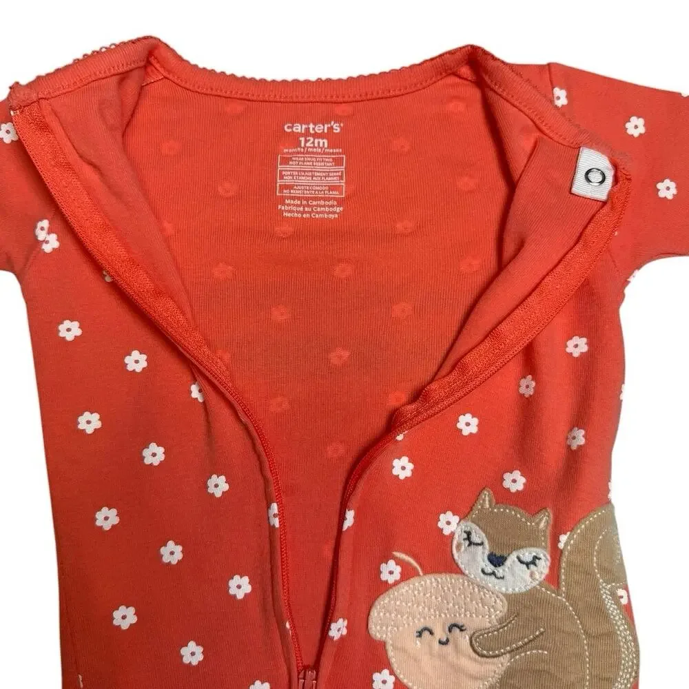 Carters Sleeper Pajamas Girls Squirrel Orange 12 Months